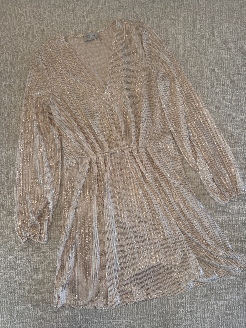Dress Forum Metallic Champagne Pleated Midi Dress